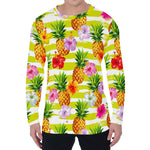 Yellow Striped Pineapple Pattern Print Men's Long Sleeve T-Shirt