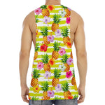 Yellow Striped Pineapple Pattern Print Men's Muscle Tank Top