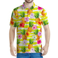 Yellow Striped Pineapple Pattern Print Men's Polo Shirt