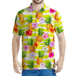 Yellow Striped Pineapple Pattern Print Men's Polo Shirt