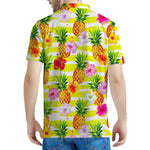 Yellow Striped Pineapple Pattern Print Men's Polo Shirt