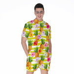Yellow Striped Pineapple Pattern Print Men's Rompers