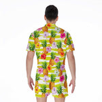 Yellow Striped Pineapple Pattern Print Men's Rompers