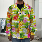Yellow Striped Pineapple Pattern Print Men's Shirt Jacket