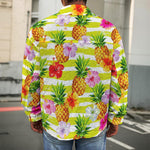 Yellow Striped Pineapple Pattern Print Men's Shirt Jacket