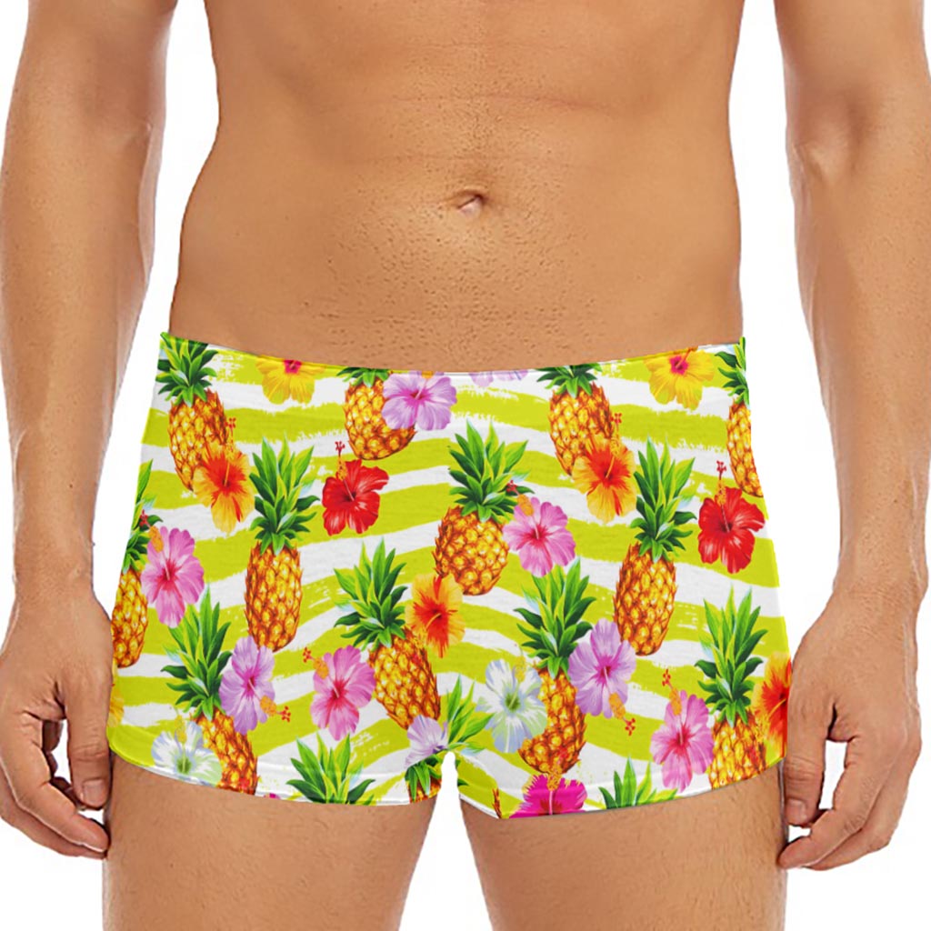 Yellow Striped Pineapple Pattern Print Men's Short Boxer Briefs