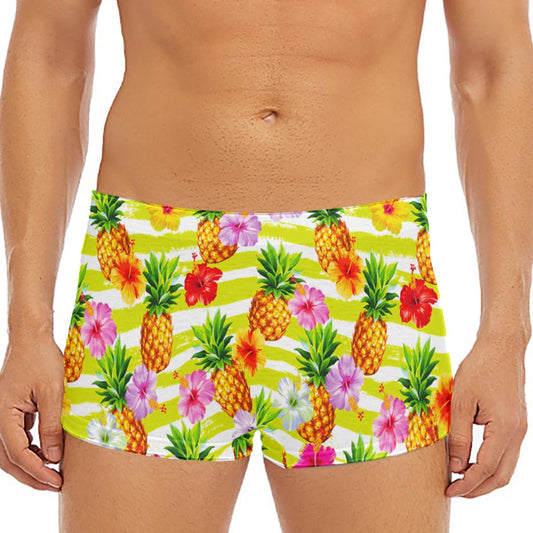 Yellow Striped Pineapple Pattern Print Men's Short Boxer Briefs
