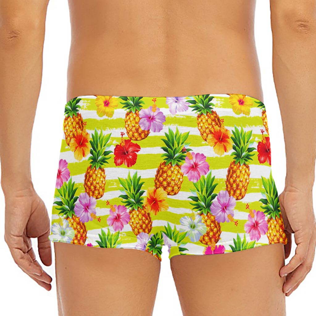 Yellow Striped Pineapple Pattern Print Men's Short Boxer Briefs