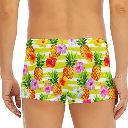 Yellow Striped Pineapple Pattern Print Men's Short Boxer Briefs