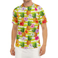 Yellow Striped Pineapple Pattern Print Men's Short Sleeve Rash Guard