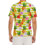 Yellow Striped Pineapple Pattern Print Men's Short Sleeve Rash Guard