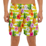 Yellow Striped Pineapple Pattern Print Men's Split Running Shorts