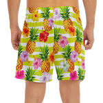 Yellow Striped Pineapple Pattern Print Men's Split Running Shorts