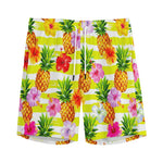 Yellow Striped Pineapple Pattern Print Men's Sports Shorts