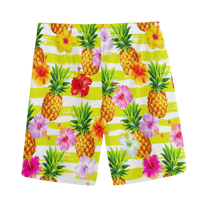 Yellow Striped Pineapple Pattern Print Men's Sports Shorts