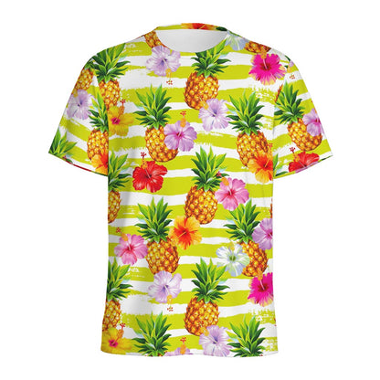 Yellow Striped Pineapple Pattern Print Men's Sports T-Shirt