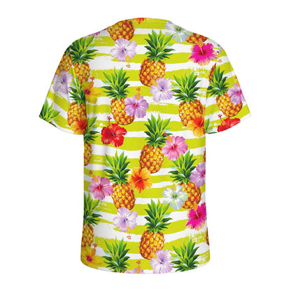 Yellow Striped Pineapple Pattern Print Men's Sports T-Shirt