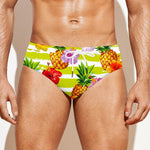 Yellow Striped Pineapple Pattern Print Men's Swim Briefs