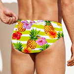 Yellow Striped Pineapple Pattern Print Men's Swim Briefs