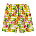 Yellow Striped Pineapple Pattern Print Men's Swim Trunks