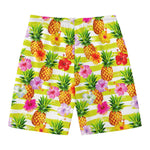 Yellow Striped Pineapple Pattern Print Men's Swim Trunks