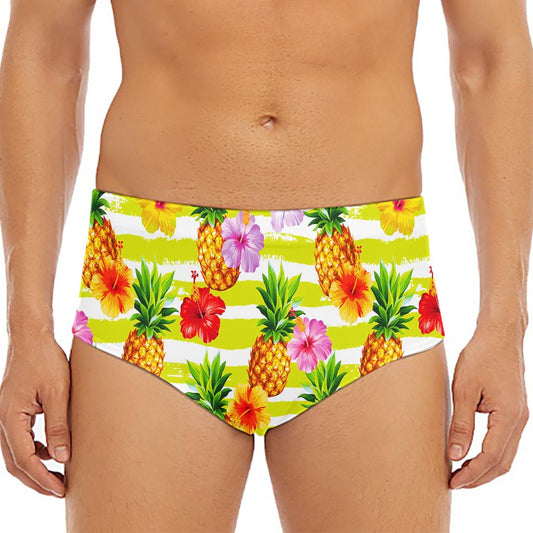 Yellow Striped Pineapple Pattern Print Men's Triangle Swim Briefs
