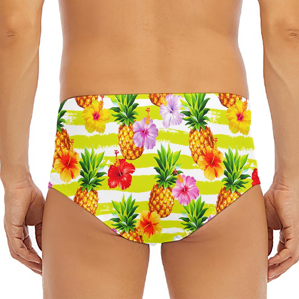 Yellow Striped Pineapple Pattern Print Men's Triangle Swim Briefs