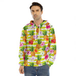 Yellow Striped Pineapple Pattern Print Men's Velvet Pullover Hoodie