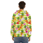 Yellow Striped Pineapple Pattern Print Men's Velvet Pullover Hoodie