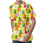 Yellow Striped Pineapple Pattern Print Men's Velvet T-Shirt