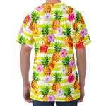 Yellow Striped Pineapple Pattern Print Men's Velvet T-Shirt