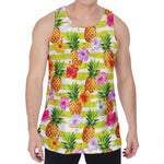Yellow Striped Pineapple Pattern Print Men's Velvet Tank Top