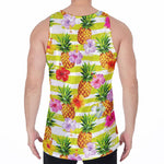 Yellow Striped Pineapple Pattern Print Men's Velvet Tank Top