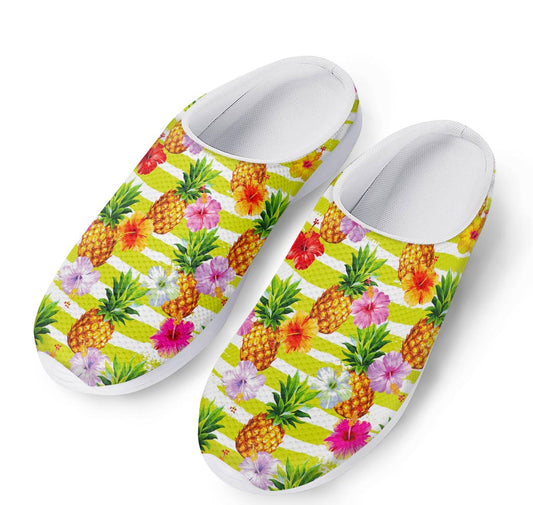 Yellow Striped Pineapple Pattern Print Mesh Casual Shoes