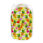 Yellow Striped Pineapple Pattern Print Mesh Laundry Hamper