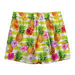 Yellow Striped Pineapple Pattern Print Mesh Shorts