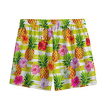 Yellow Striped Pineapple Pattern Print Mesh Shorts
