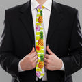 Yellow Striped Pineapple Pattern Print Necktie