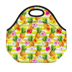 Yellow Striped Pineapple Pattern Print Neoprene Lunch Bag