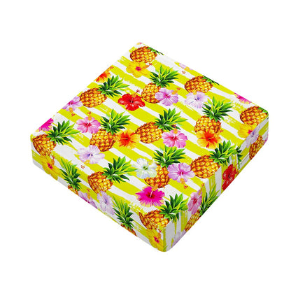 Yellow Striped Pineapple Pattern Print Outdoor Seat Cushion Cover