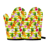 Yellow Striped Pineapple Pattern Print Oven Mitts