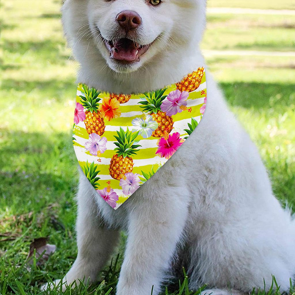 Yellow Striped Pineapple Pattern Print Over The Collar Dog Bandana