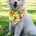 Yellow Striped Pineapple Pattern Print Over The Collar Dog Bandana