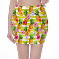 Yellow Striped Pineapple Pattern Print Pencil Mini Skirt