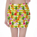 Yellow Striped Pineapple Pattern Print Pencil Mini Skirt