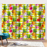 Yellow Striped Pineapple Pattern Print Pencil Pleat Curtains