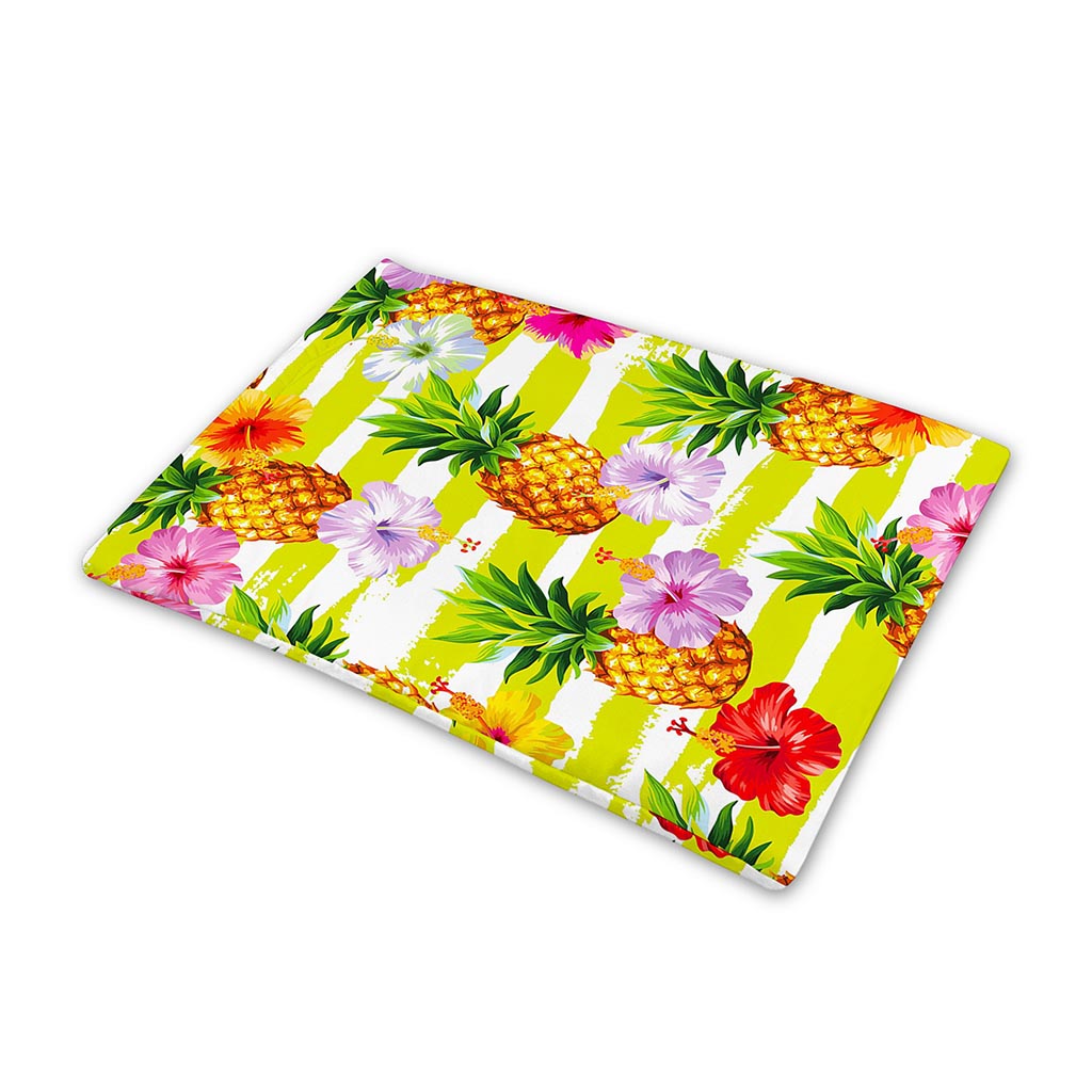 Yellow Striped Pineapple Pattern Print Pet Cooling Mat Cover