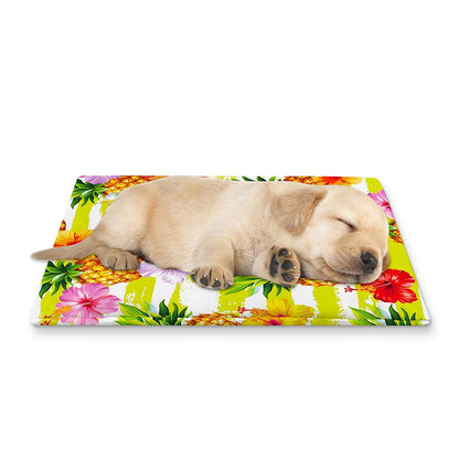 Yellow Striped Pineapple Pattern Print Pet Cooling Mat Cover