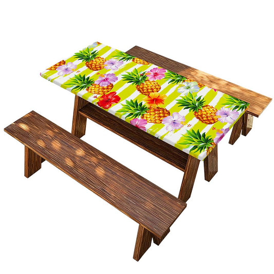 Yellow Striped Pineapple Pattern Print Picnic Table Cover