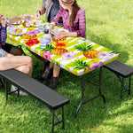 Yellow Striped Pineapple Pattern Print Picnic Table Cover